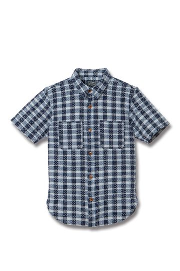 【Pre-Order】5738 INDIGO NORAGI SASHIKO Short Sleeve Work Shirts,INDIGO, small image number 0