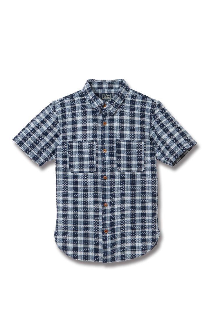 【Pre-Order】5738 INDIGO NORAGI SASHIKO Short Sleeve Work Shirts,, medium