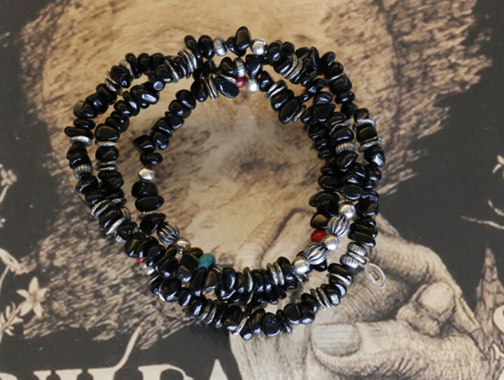16AHK-455 Tumble Stone Long Bracelet -Black Agate-,, medium image number 3