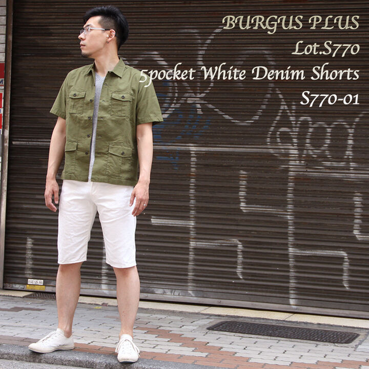 Burgus Plus s770-01 Lot.S770 5Pocket White Denim Shorts S770-01 (white),, medium image number 1