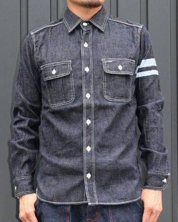 Momotaro Jeans SJ091D Going to Battle Label8oz Deep Colored denim work shirt (&nbsp;Going to Battle Label8oz Deep Colored denim work shirt),, small image number 0