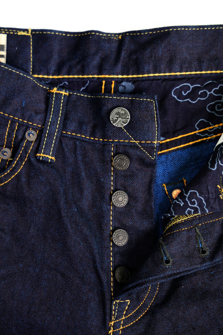 DE010 MOMOTARO JEANS × DENIMIO COLLAB MODEL 14OZ COBALT BLUE WITH PINK SELVEDGE NATURAL TAPERED,, medium image number 4