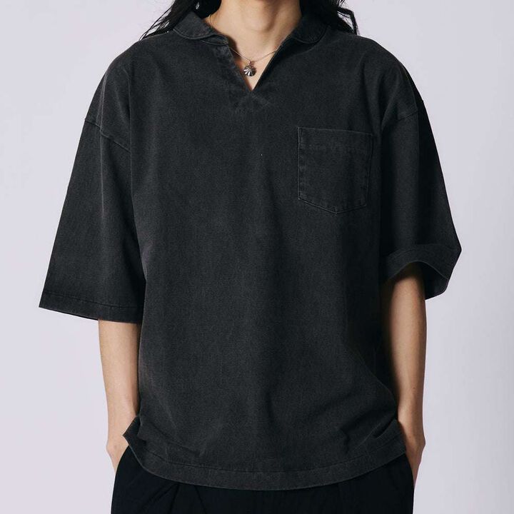 BR-25209【BIG COZUN】COZUN Skipper Neck Half Sleeves Polo T-Shirt【Button Works】,OLIVE, medium image number 7