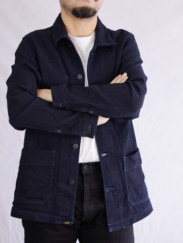 ONI-03100-ID Sashiko-like Indigo x Indigo Dobby Shirt Jacket (One Washed)-40,, small image number 1