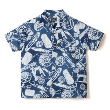 5722 Indigo Discharge Aloha Shirt,INDIGO, small image number 0