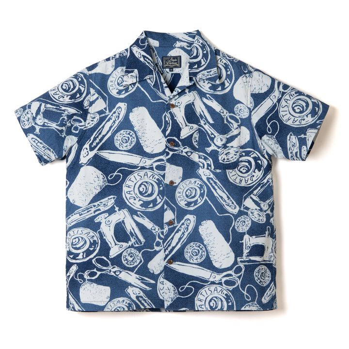 5722 Indigo Discharge Aloha Shirt,, medium