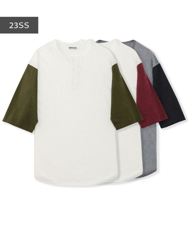 MTS0130M31 HENRY NECK BASEBALL HALF SLEEVE T-SHIRT-WHITE / BURGUNDY-L,WHITE / BURGUNDY, medium image number 3