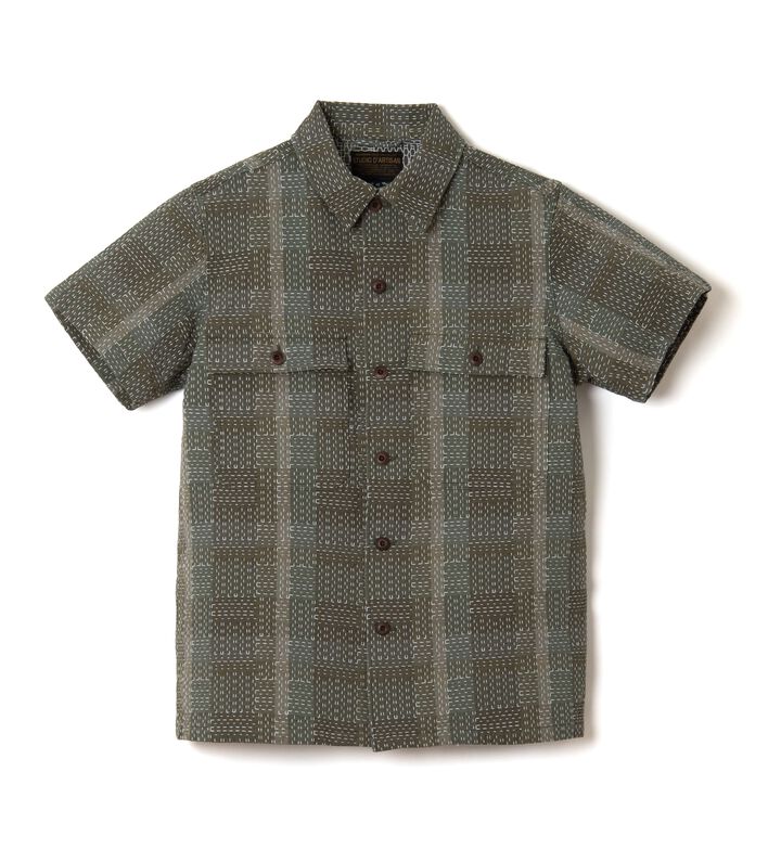 5719 Noragi ARMY Sashiko Short Sleeve Shirts,, medium