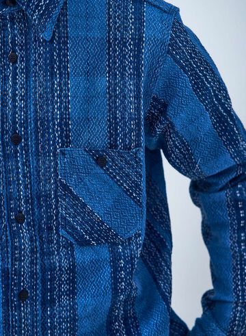 SKN24-01 Indigo Kase Dyeing "Amegasuri" Shirt Flannel Shirt,, small image number 2