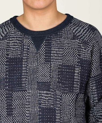 JBKN1003 "SASHIKO" like Sweatershirts,INDIGO, small image number 3