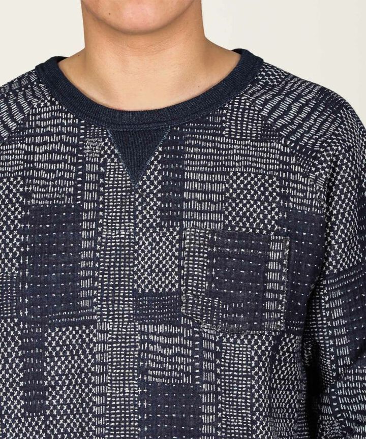 JBKN1003 "SASHIKO" like Sweatershirts,INDIGO, medium image number 3