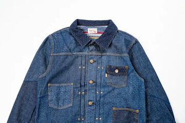 GZ-ENGJ-0609 Embossed Denim Patchwork Jacket,INDIGO, small image number 2