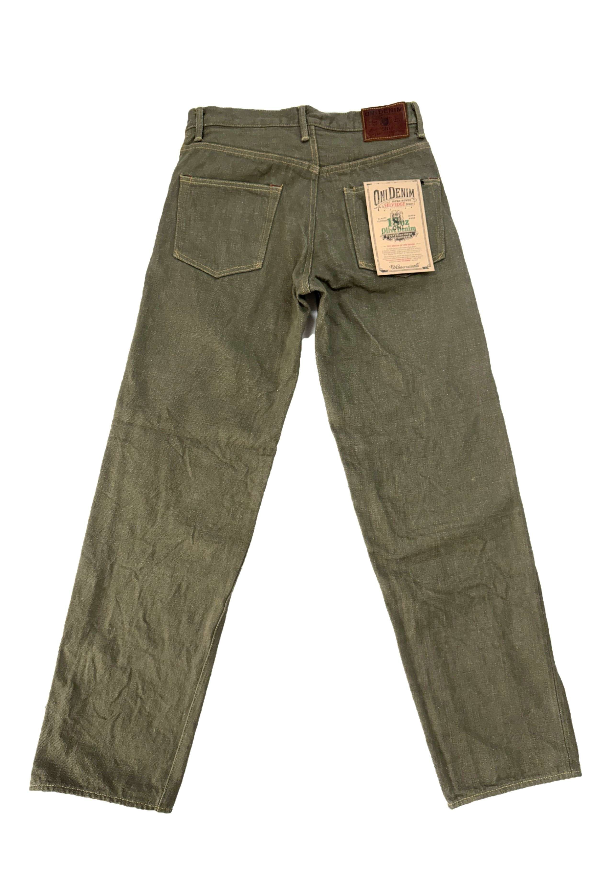 DENIMIO | ONI822-OLD18 18oz Olive Denim Super Wide Tapered