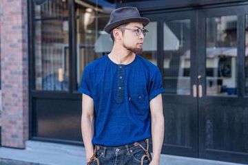 GZ-IDTH-25 Indigo Henry Neck T-shirt,INDIGO, small image number 6