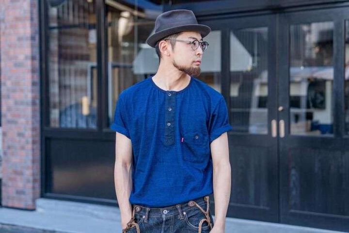 GZ-IDTH-25 Indigo Henry Neck T-shirt,INDIGO, medium image number 6