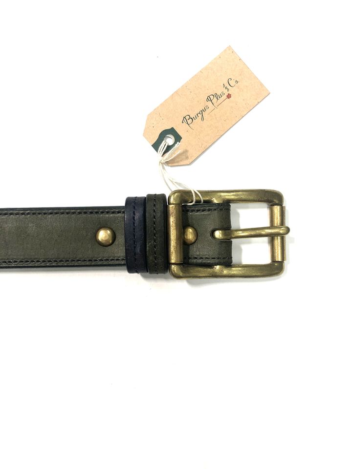 Burgus Plus BP15803 Single Double Roller 33mm Leather Belt (Beige, green),GREEN, medium image number 1