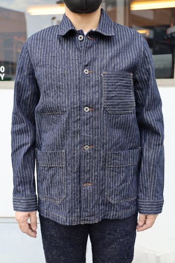 ONI03101-HJS Drop-Needle Stitching Jacquard Striped Denim Coverall-One Wash-44,, small image number 7