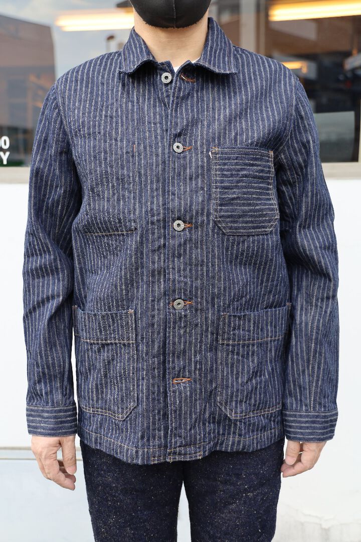ONI03101-HJS Drop-Needle Stitching Jacquard Striped Denim Coverall-One Wash-44,, medium image number 7