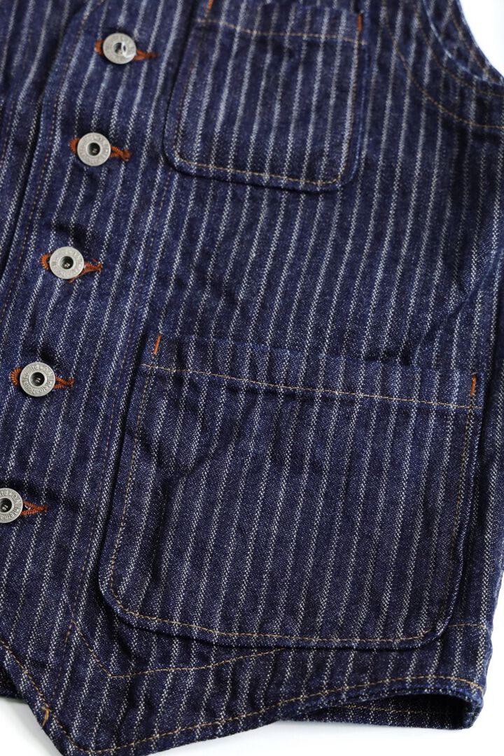 ONI05100-HJS Drop-Needle Stiching Jacguard Stripe Denim Vest-One Wash-44,, medium image number 5