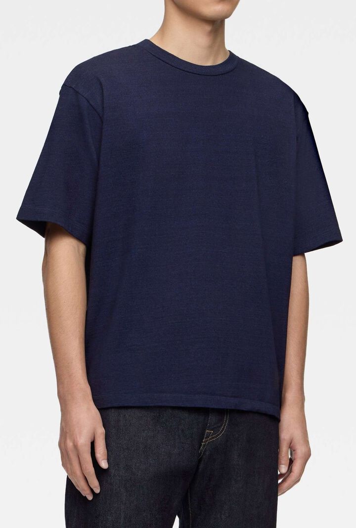 MMTS6009 YARN DYED SHORT SLEEVE T-SHIRT ALPHABET (BACK),INDIGO, medium image number 1