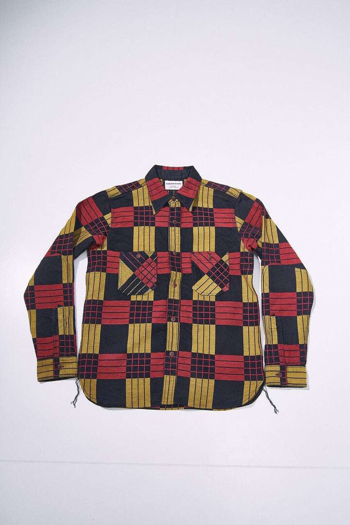 SSS26-NRJ Noragi Work Shirt in Jacquard Check Fabric (RED/BLK),, medium