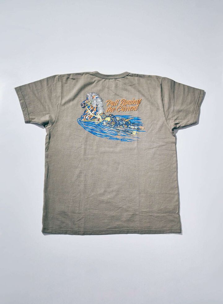 SJST26-106 Aged Cotton Inlay Loopwheel Tee "Pull Against The Current",PURPLE, medium image number 7