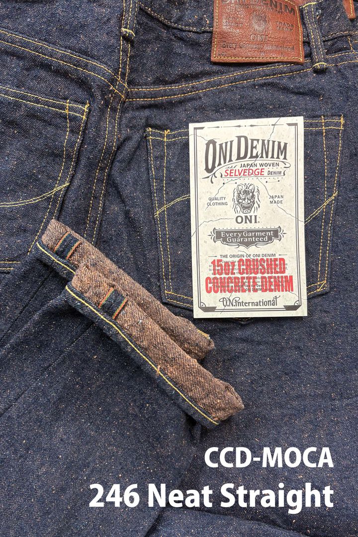 ONI246CCD-MOCA 15oz Crushed Concrete Denim Weft: Moca Neat Straight,, medium
