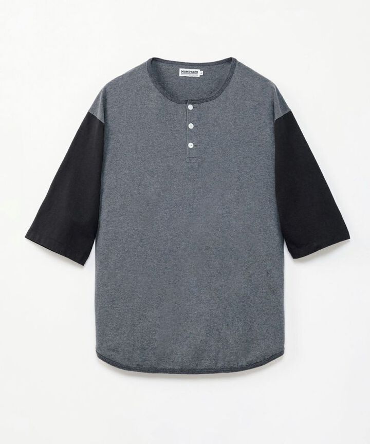 MTS0130M31 HENRY NECK BASEBALL HALF SLEEVE T-SHIRT-WHITE / BURGUNDY-L,WHITE / BURGUNDY, medium image number 2