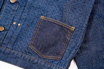GZ-ENGJ-0609 Embossed Denim Patchwork Jacket,INDIGO, small image number 8