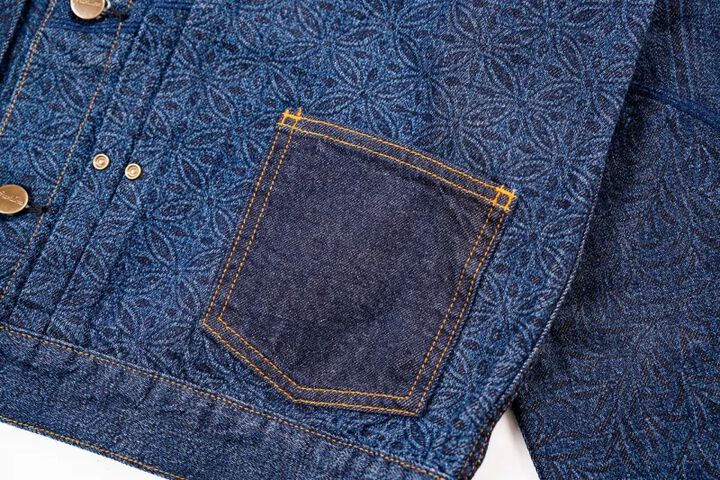 GZ-ENGJ-0609 Embossed Denim Patchwork Jacket,INDIGO, medium image number 8