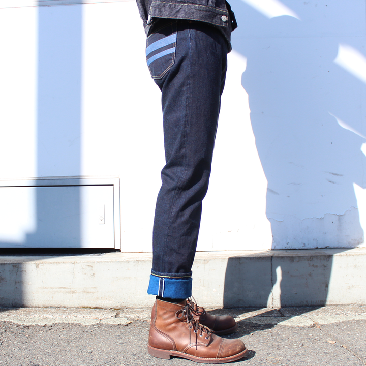DE004 denimio collab. original cobalt blue selvedge 14oz  slim tapered,, medium image number 1