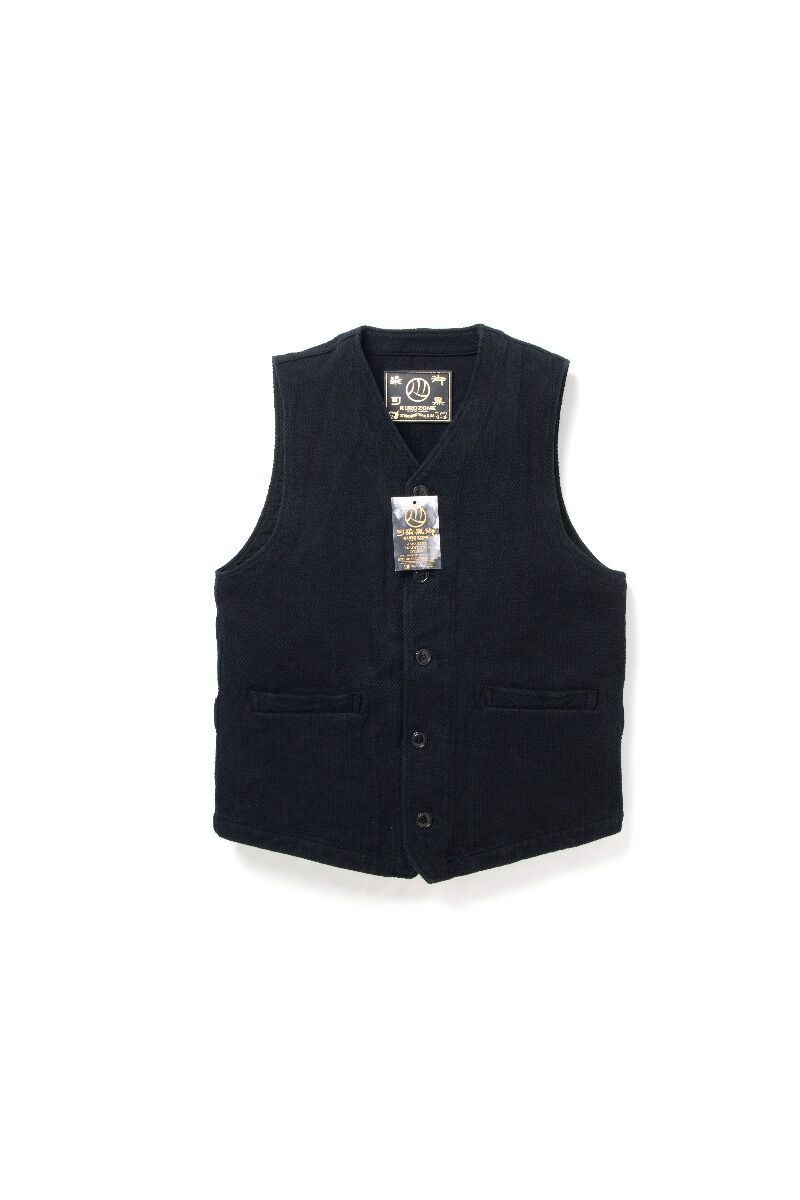 4573 Kyoto Black Dyed Sashiko Vest (PRE-ORDER: Delivery date