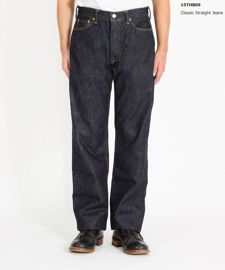 15THB09 15.7oz Deep Blue Broken Selvedge Denim Classic Straight Jeans-One Washed-29,, medium image number 1