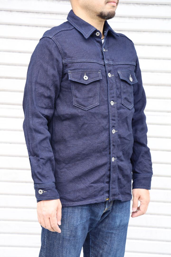ONI-02100-ID Sashiko-like Indigo x Indigo Dobby Shirt Jacket-38,, medium image number 1