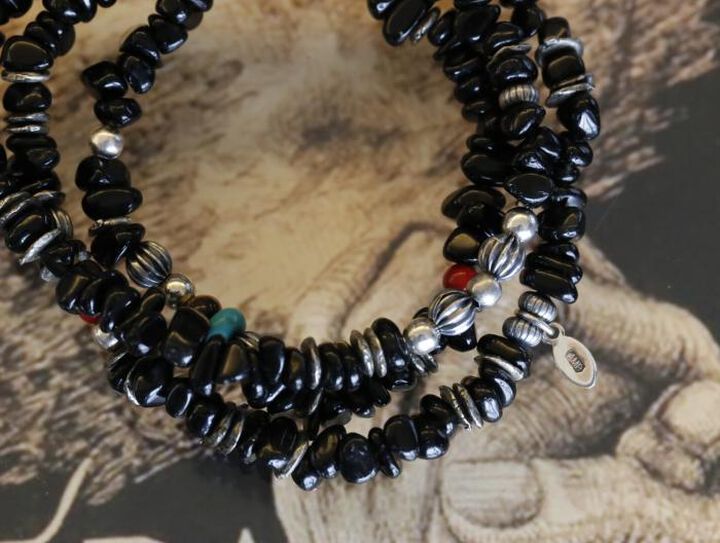 16AHK-455 Tumble Stone Long Bracelet -Black Agate-,, medium image number 1
