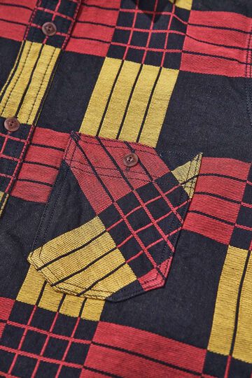 SSS26-NRJ Noragi Work Shirt in Jacquard Check Fabric (RED/BLK),, small image number 4