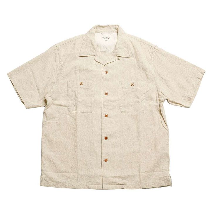 BP25502 Open Collar Cotton Linen Short Sleeve Shirt,, medium