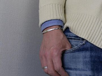 HYO-303 4mm Hammered Silver Bangle（Smile）,, small image number 4