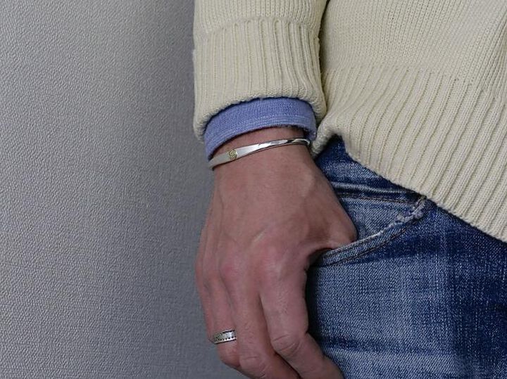 HYO-303 4mm Hammered Silver Bangle（Smile）,, medium image number 4