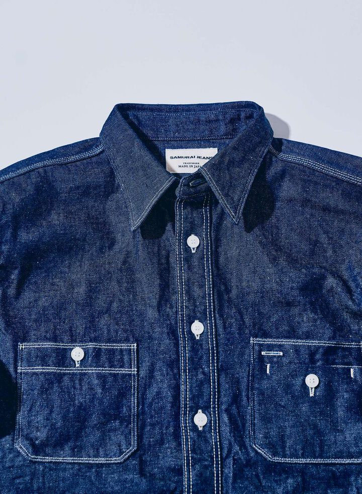 SJWS-SC02 Samurai Cotton Denim Work Shirt,INDIGO, medium image number 1
