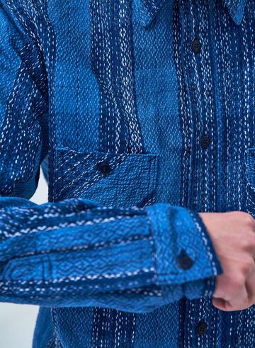 SKN24-01 Indigo Kase Dyeing "Amegasuri" Shirt Flannel Shirt,, small image number 3