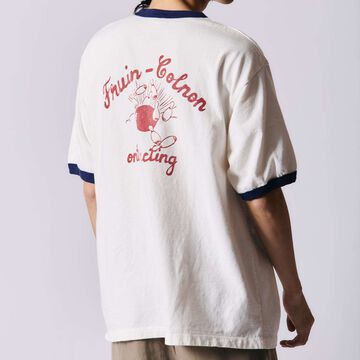 BR-25234 Slub Cotton Ringer S/S Print T-shirt【BOWL】,WHITE, small image number 1