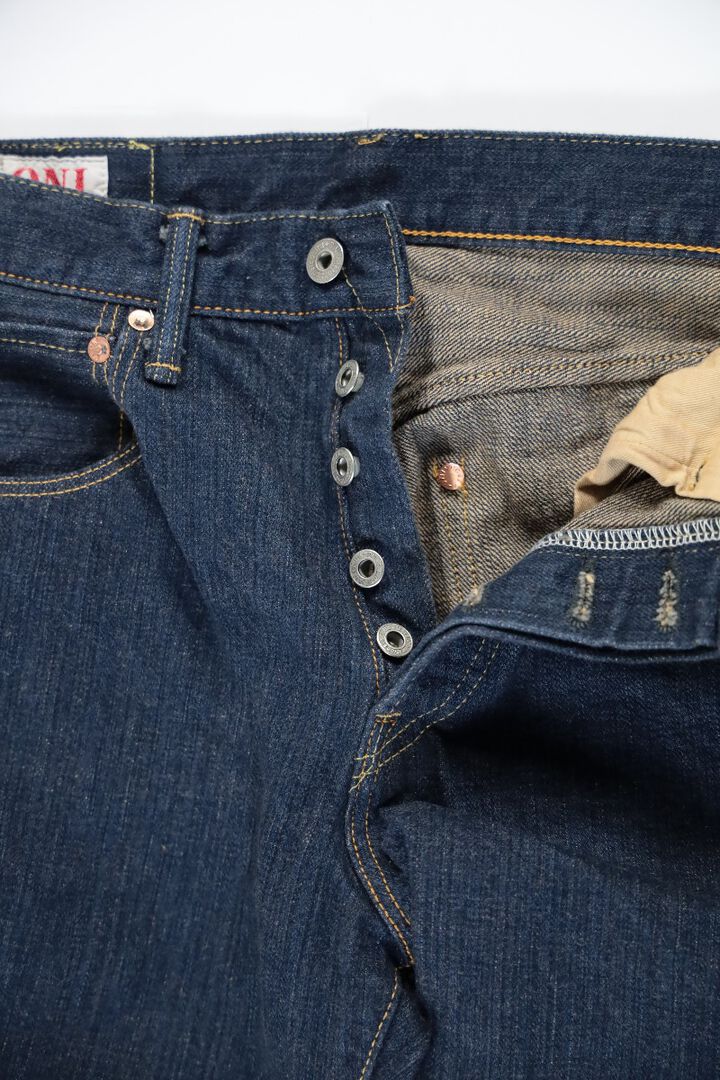 ONI-510-SHMKIWAMI-BE 16oz Natural Indigo Rope Dyed Denim Topping with Beige Semi-Handmade Straight-One Washed-29,, medium image number 3