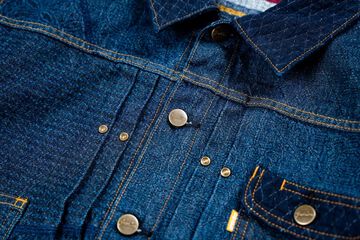GZ-ENGJ-0609 Embossed Denim Patchwork Jacket,INDIGO, small image number 5