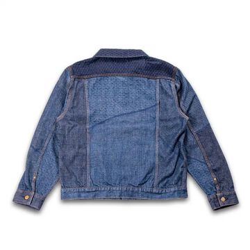 GZ-ENGJ-0609 Embossed Denim Patchwork Jacket,INDIGO, small image number 1