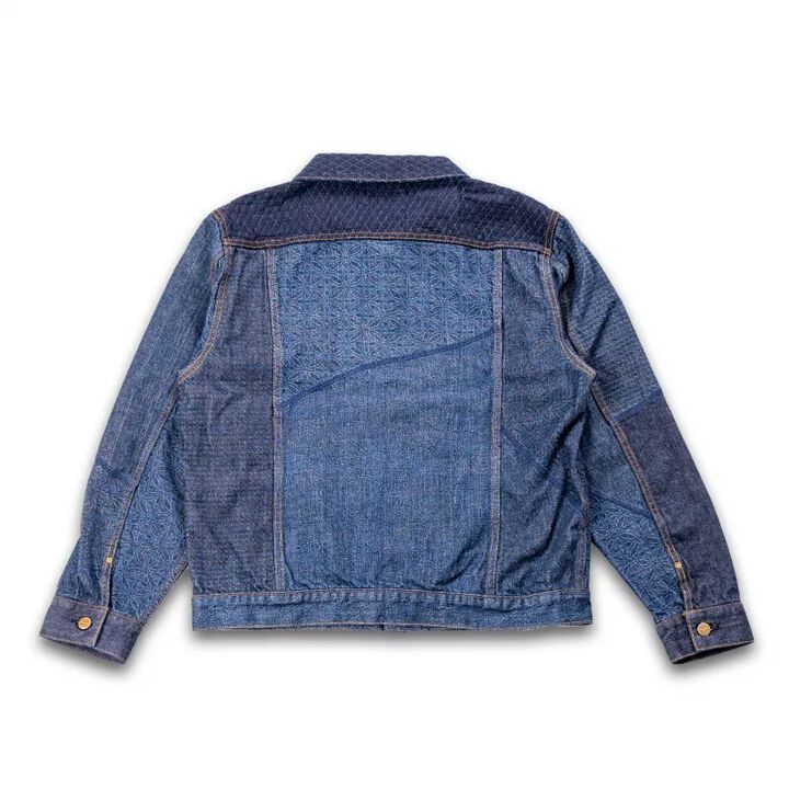 GZ-ENGJ-0609 Embossed Denim Patchwork Jacket,INDIGO, medium image number 1