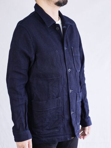 ONI-03100-ID Sashiko-like Indigo x Indigo Dobby Shirt Jacket (One Washed)-40,, small image number 3
