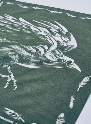 SJ-BANDANA-02 "Yatagarasu Crow" Pattern COTTON BANDANA,OLIVE, small image number 1