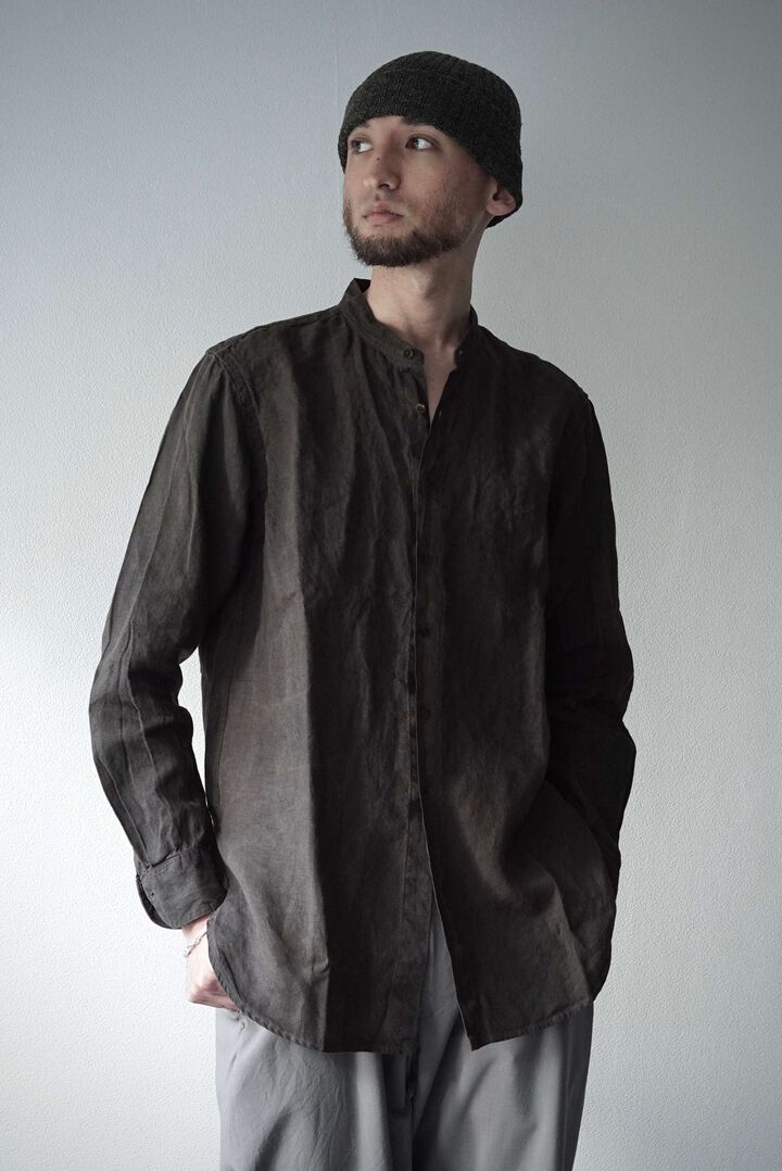 241SH08 Natural Dyed Linen / Granpa Shirts,, medium