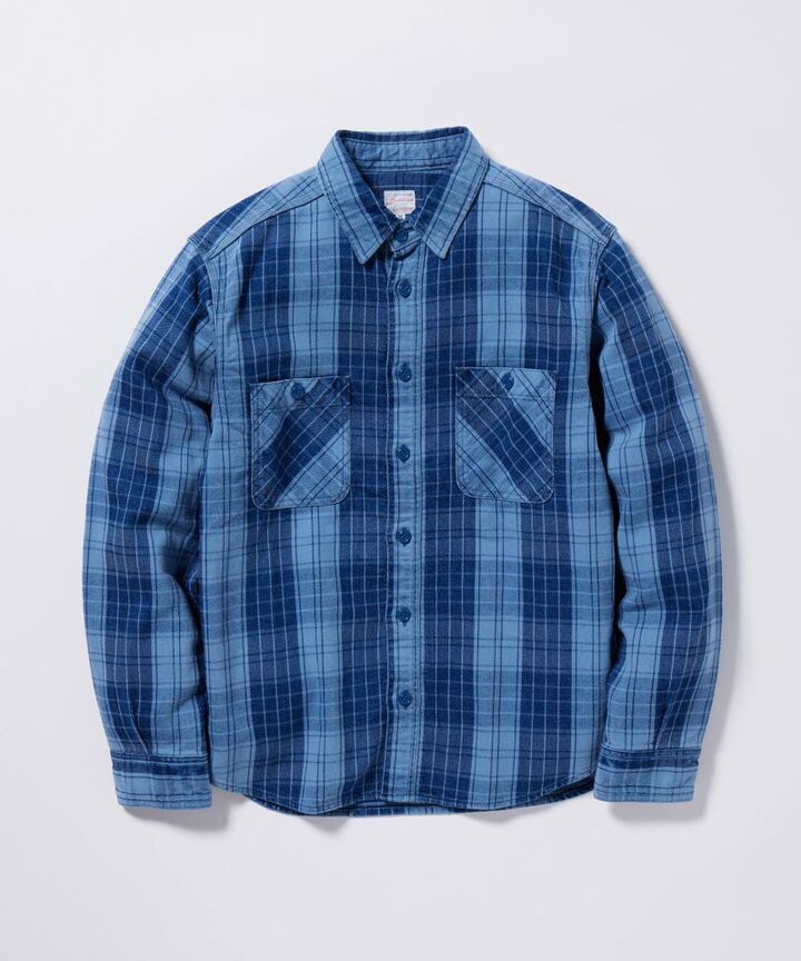 MXLS1001 ORIGINAL ID TWILL CHECK SHIRT,FADE INDIGO, medium image number 0